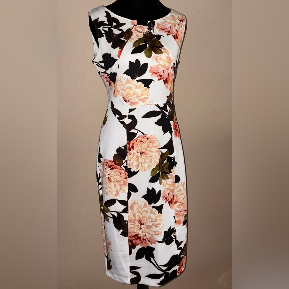 Enfocus Studio Cream and Orange Floral Midi Dress